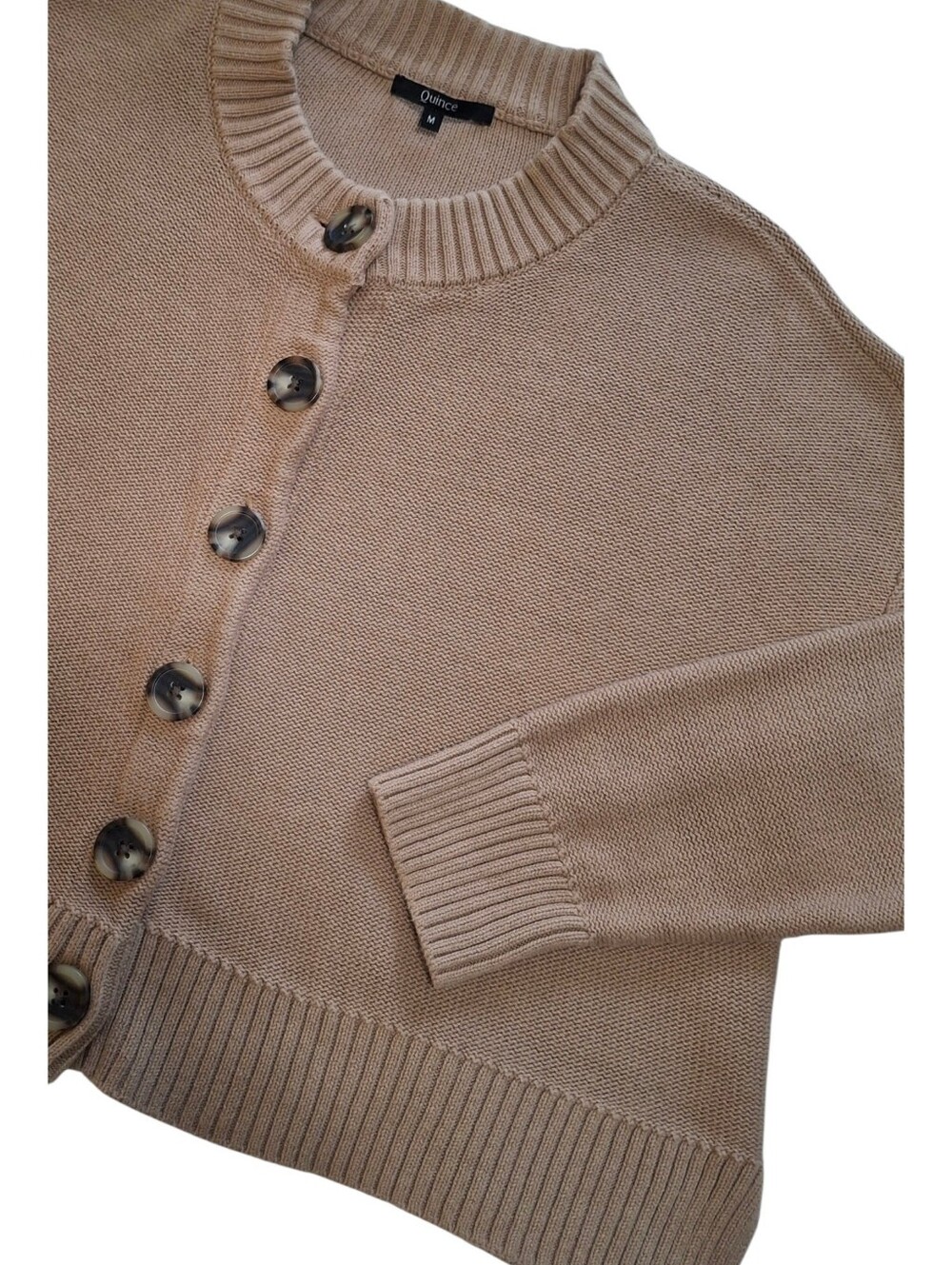 Quince 100% Organic Cotton Cropped Boxy Knit Button Front Cardigan Size Medium
